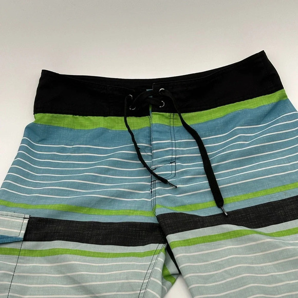 Rusty Mens Size 30 Blue/Green/Black Stripe Board Shorts Swim Trunks Surf - Picture 4 of 7